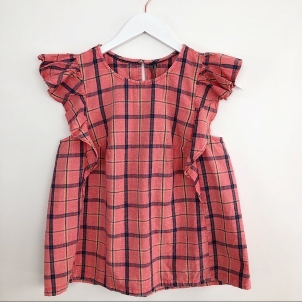 Anthropologie Top Amarette Ruffled Blouse Coral Small Petite